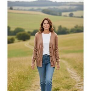 Ann Taylor LOFT Cardigan Sweater Womens Small Brown Wool Blend Pockets Capsule